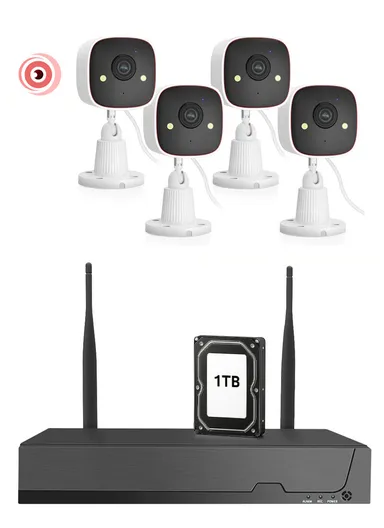 4-channel Wireless Camera Kit, IP66 Waterproof With H.265 NVR, 1TB HDD, 2MP HD Smart Life Applications TS7008-4