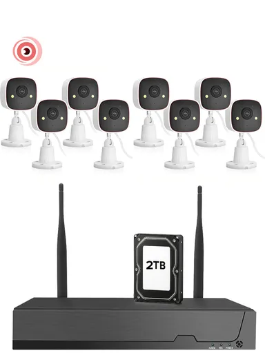 8-channel Wireless Camera Kit, IP66 Waterproof With H.265 NVR, 2TB HDD, 2MP HD Smart Life Applications TS7008-8