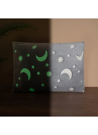 Glow-In-The-Dark Moons and Stars Pillow 45 x 60 cm - Grey