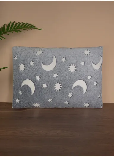 Glow-In-The-Dark Moons and Stars Pillow 45 x 60 cm - Grey