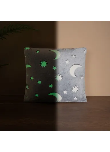 Glow-in-The-Dark Moons and Stars Pillow 45 x 45 cm - Grey