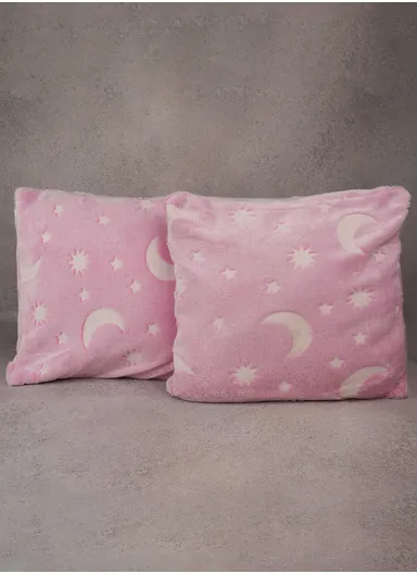 Glow-In-The-Dark Moons and Stars Pillow 45 x 45 cm - Pink