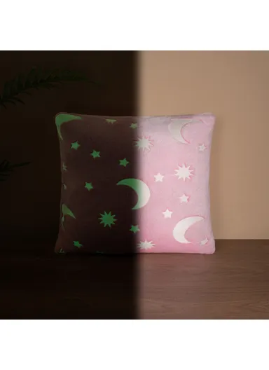 Glow-In-The-Dark Moons and Stars Pillow 45 x 45 cm - Pink