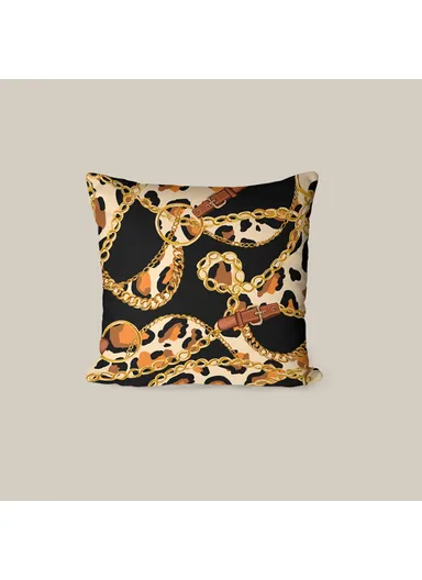 43 x 43 cm Golden Luxe Printed Decorative Cover Cushion - Black / Gold / Orange