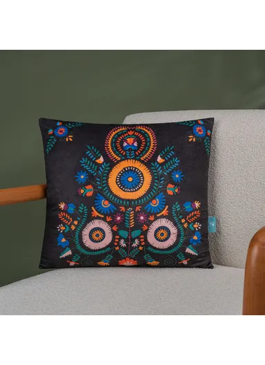 43 x 43 cm Midnight Circles Printed Decorative Cover Cushion - Black