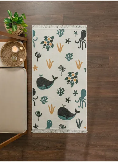 80 x 150 cm Mirror Craft Marine Wonders Double Sided Decorative Rug - Cream / Yellow / Black / Green