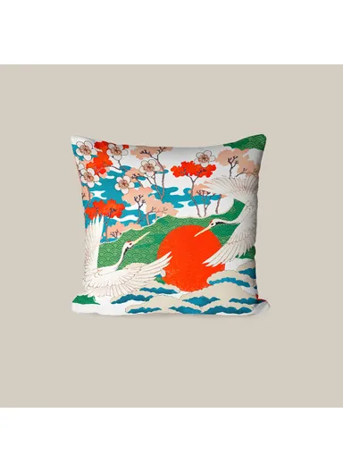 43 x 43 cm Garden Glow Printed Decorative Cover Cushion - Orange / Green