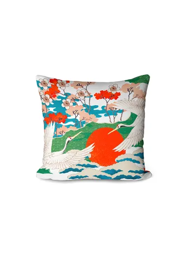 43 x 43 cm Garden Glow Printed Decorative Cover Cushion - Orange / Green