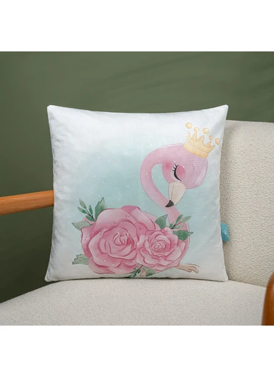 43 x 43 cm Floral Flamingo Fantasy Printed Decorative Cover Cushion - Pink / White