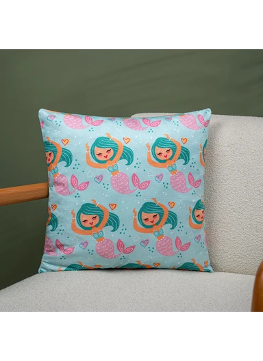43 x 43 cm Aquatic Charm Printed Decorative Cover Cushion - Mint / Pink
