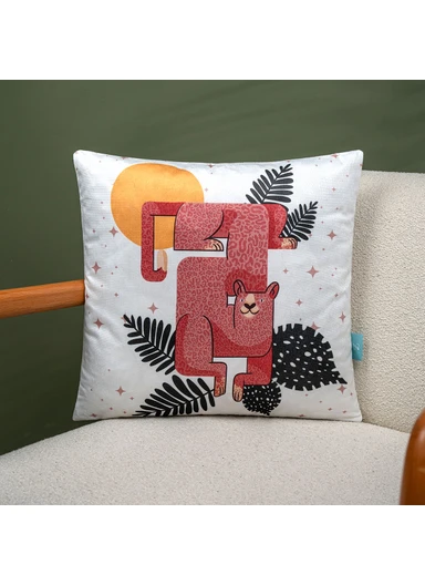 43 x 43 cm Monkey Sunset Printed Decorative Cover Cushion - Pink / White / Orange