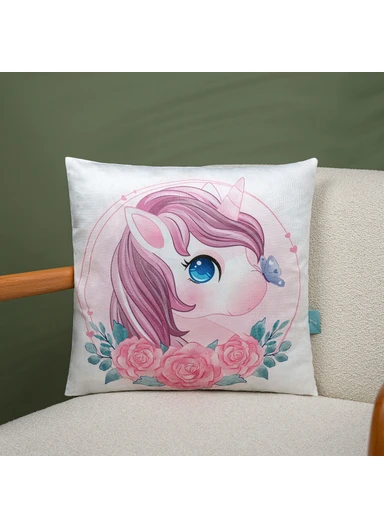 43 x 43 cm Dreamy Unicorn Glow Printed Decorative Cover Cushion - Pink