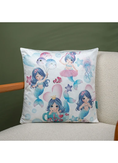 43 x 43 cm Princess Dreams Printed Decorative Cover Cushion - Blue / Purple