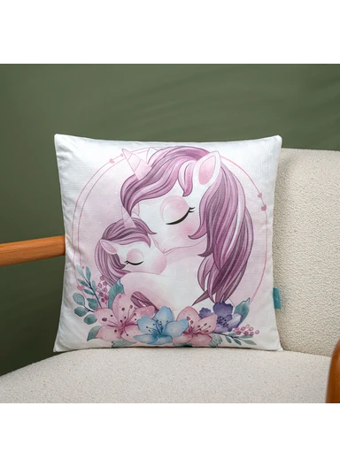 43 x 43 cm Starry Unicorn Dream Printed Decorative Cover Cushion - Pink / White