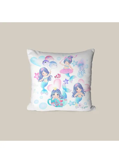 43 x 43 cm Rainbow Whimsy Printed Decorative Cover Cushion - Blue / Purple / Pink / White