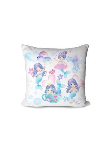 43 x 43 cm Rainbow Whimsy Printed Decorative Cover Cushion - Blue / Purple / Pink / White