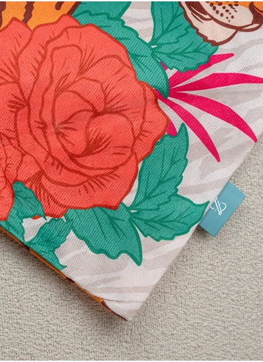 43 x 43 cm Tiger's Grace Printed Decorative Cover Cushion - Orange / Green