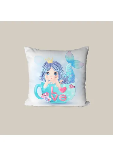 43 x 43 cm Mermaid Lagoon Printed Decorative Cover Cushion - Blue / White