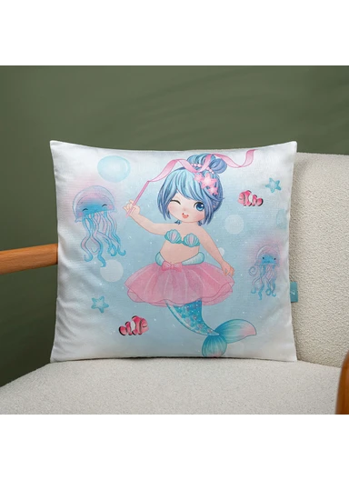 43 x 43 cm Tropical Flamingo Bliss Printed Decorative Cover Cushion - Blue / White