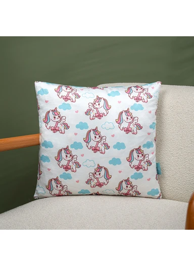 43 x 43 cm Blooming Delight Printed Decorative Cover Cushion - Blue / White