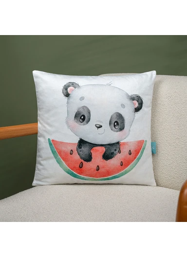 43 x 43 cm Watermelon Bear Fun Printed Decorative Cover Cushion - Black / White