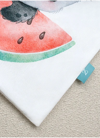 43 x 43 cm Watermelon Bear Fun Printed Decorative Cover Cushion - Black / White