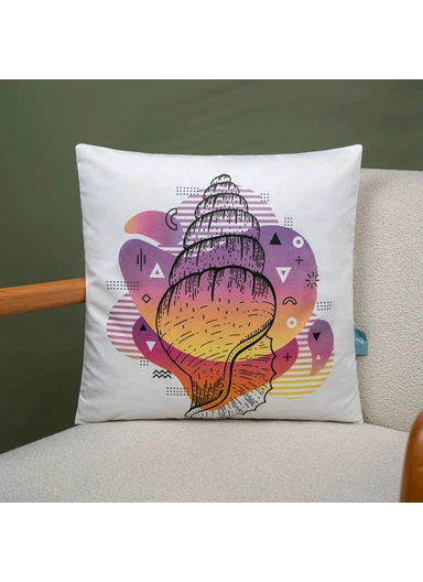 43 x 43 cm Sea Shell Printed Decorative Cover Cushion - Fuchsia / Yellow / Orange
