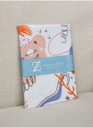 43 x 43 cm Pico Printed Decorative Cover Cushion - Ecru / Orange / Plum