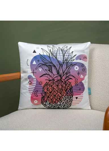 43 x 43 cm Pineapple Printed Decorative Cover Cushion - Purple / White