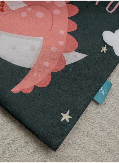 43 x 43 cm Dino Printed Decorative Cover Cushion - Black / Salmon / Cream