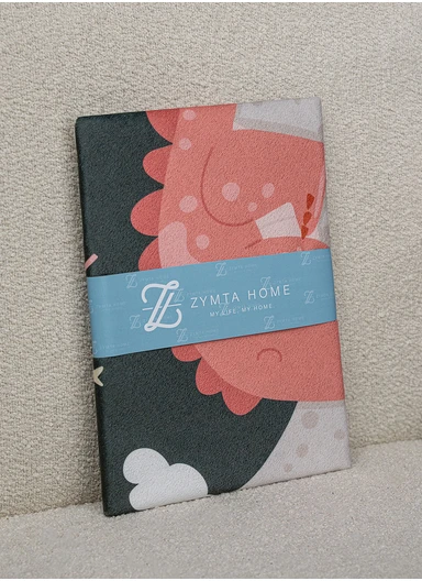 43 x 43 cm Dino Printed Decorative Cover Cushion - Black / Salmon / Cream