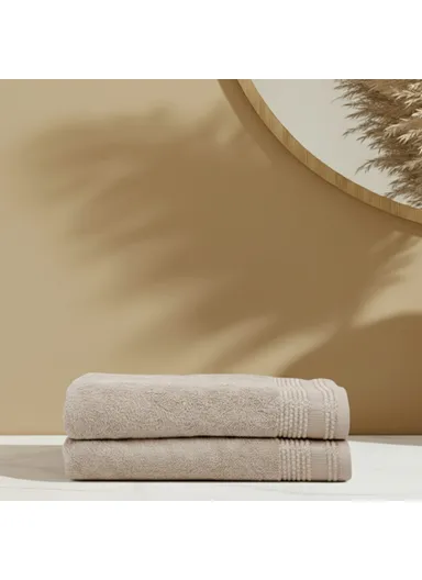 2 Pieces Pale 70 x 140 cm Bath Towel Set Premium Cotton - Beige