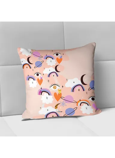 43 x 43 cm Eye Graphics Printed Decorative Cover Cushion - Light Beige / Beige / white / Black