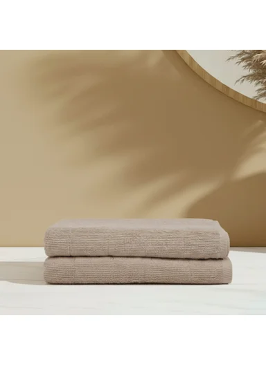 2 Pieces Cool 70 x 140 cm Bath Towel Set Premium Cotton - Beige