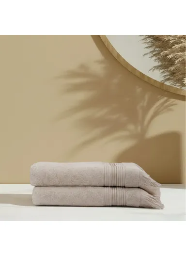 2 Pieces Classy 70 x 140 cm Bath Towel Set Premium Cotton - Beige