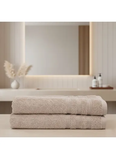 2 Pieces Fonts 70 x 140 cm Bath Towel Set Premium Cotton - Beige