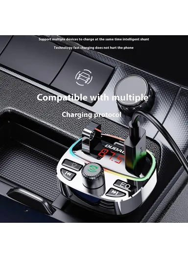 Colorful Light Bluetooth Car Kit Hands-Free Call MP3 Player with PD Type-C &amp; Dual USB Car Charger R2Pro+