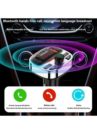 Colorful Light Bluetooth Car Kit Hands-Free Call MP3 Player with PD Type-C &amp; Dual USB Car Charger R2Pro+