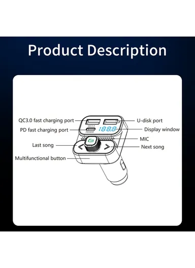 36W Car MP3 Music Player PD Type-C Dual USB Charger Bluetooth-compatible Hands-free Call Adapter FM Transmitter BC95
