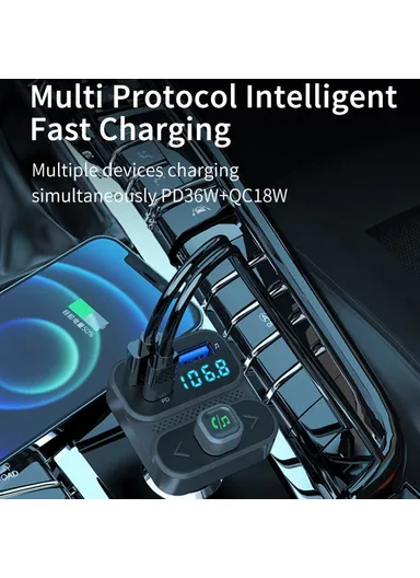 36W Car MP3 Music Player PD Type-C Dual USB Charger Bluetooth-compatible Hands-free Call Adapter FM Transmitter BC95