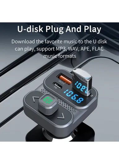 36W Car MP3 Music Player PD Type-C Dual USB Charger Bluetooth-compatible Hands-free Call Adapter FM Transmitter BC95