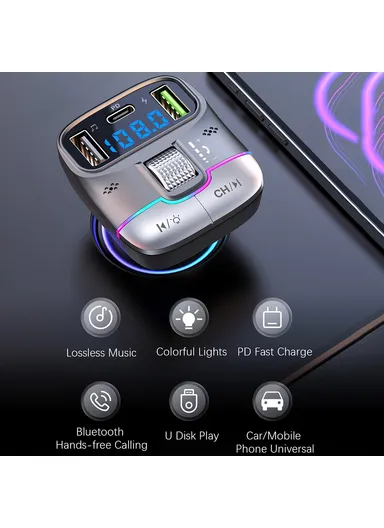 Bluetooth 5.3 Hands-free Call U-disk MP3 Music Player Type-C with Dual USB Car Charger GZ01