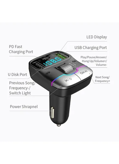 Bluetooth 5.3 Hands-free Call U-disk MP3 Music Player Type-C with Dual USB Car Charger GZ01
