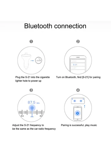 Multi-Purpose Car Music Player with Bluetooth 5.0, FM Transmitter, QC3.0 USB Fast Charging &amp; TF Card/U-disk/BT S-21