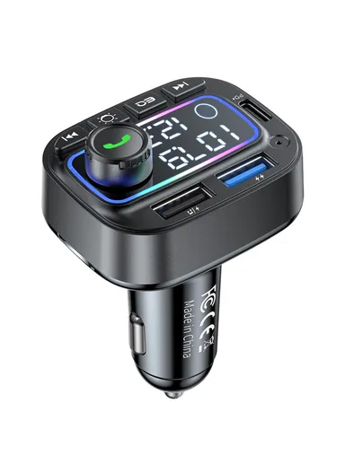Colorful Light, Bluetooth-compatible, Hands-Free Call, MP3 Player with Type-C &amp; Dual USB Car Charger FM Transmitter T01