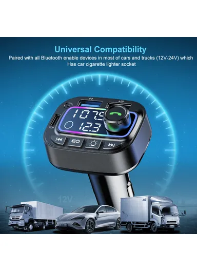 Colorful Light, Bluetooth-compatible, Hands-Free Call, MP3 Player with Type-C &amp; Dual USB Car Charger FM Transmitter T01