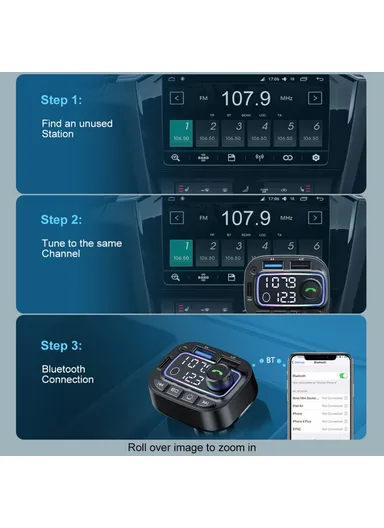 Colorful Light, Bluetooth-compatible, Hands-Free Call, MP3 Player with Type-C &amp; Dual USB Car Charger FM Transmitter T01
