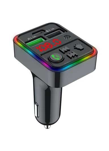 Bluetooth 5.0, Hands-free Call, FM Transmitter MP3 Music Player with Colorful LED Light, Type-C &amp; Dual USB Car Charger U-disk / TF Card F18