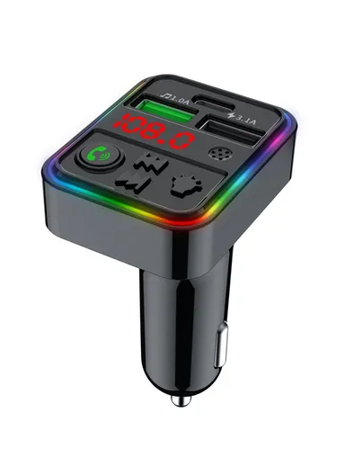 Bluetooth 5.0, Hands-free Call, FM Transmitter MP3 Music Player with Colorful LED Light, Type-C &amp; Dual USB Car Charger U-disk / TF Card F18