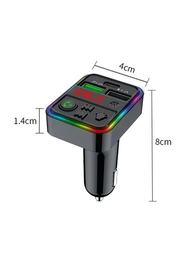Bluetooth 5.0, Hands-free Call, FM Transmitter MP3 Music Player with Colorful LED Light, Type-C &amp; Dual USB Car Charger U-disk / TF Card F18